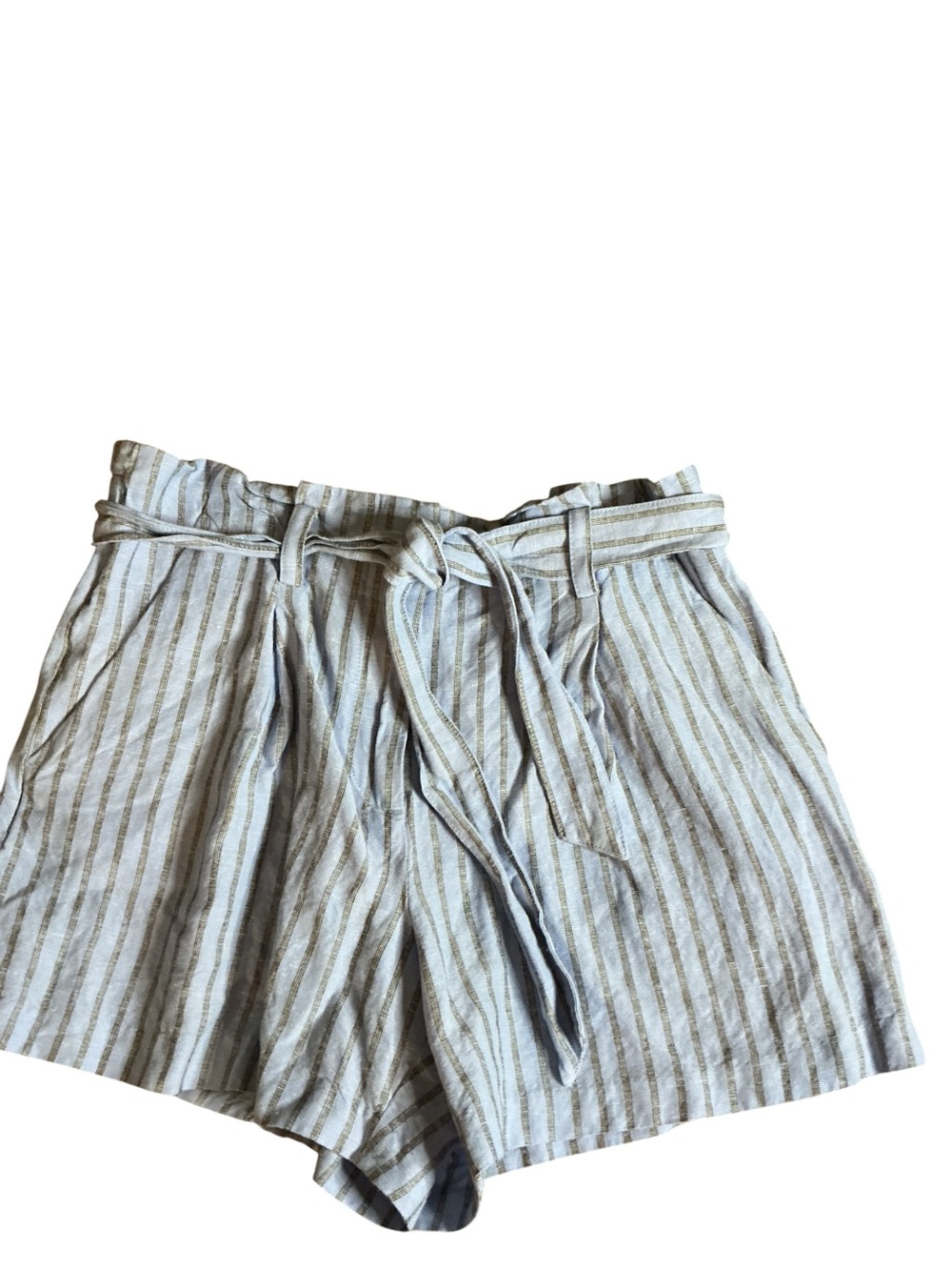 LOFT Striped Paperbag Waist Shorts in Light Blue and Beige